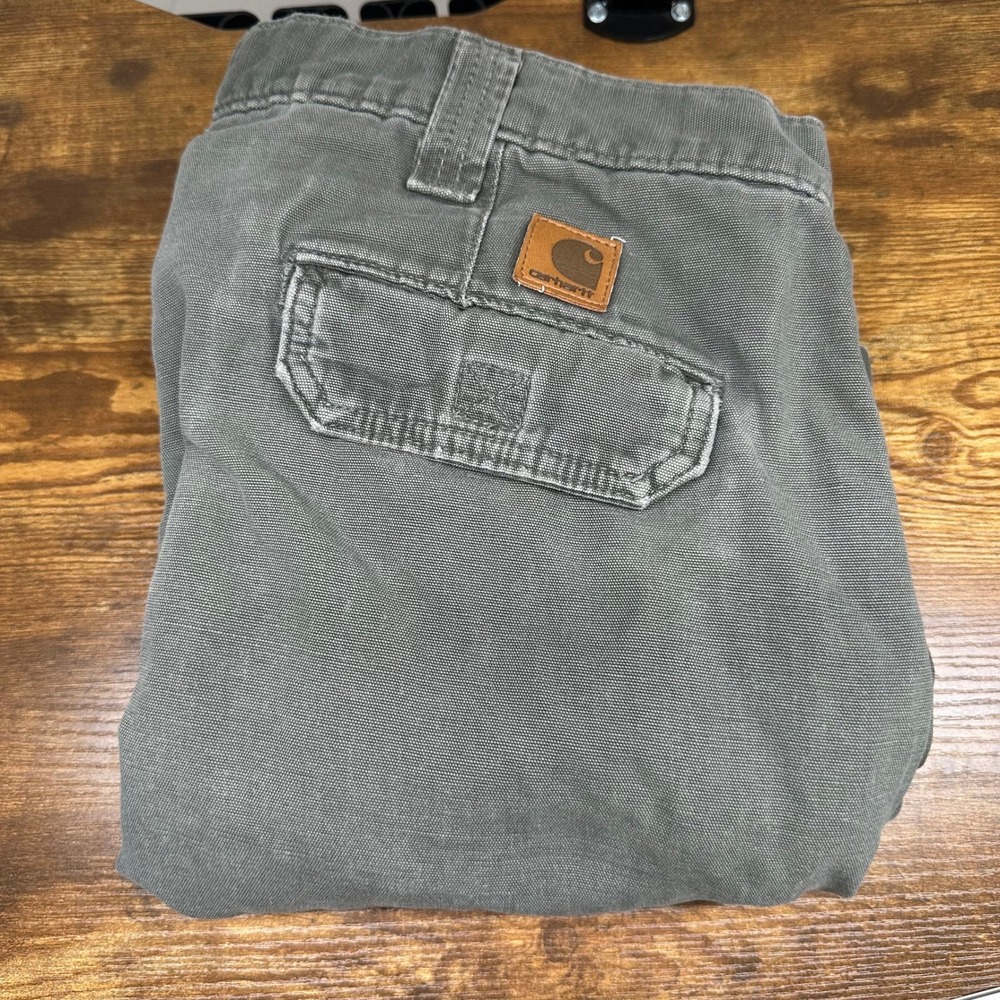 Carhartt Mens B182 DKG Cargo Pants Green Cotton Canvas Dungaree Fit 40x30